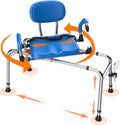 Sliding Shower Chair with 360° Swivel Seat, 450 LB Heavy-Duty Tub Transfer Bench, Adjustable Height & Width, Bathtub Shower Seat for Seniors & Adults